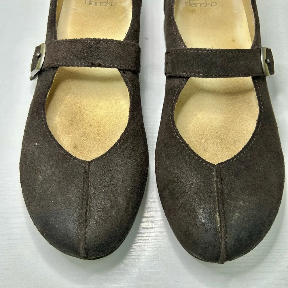 Dansko Mika Dark Brown Suede Mary Jane Flats Size 40EU